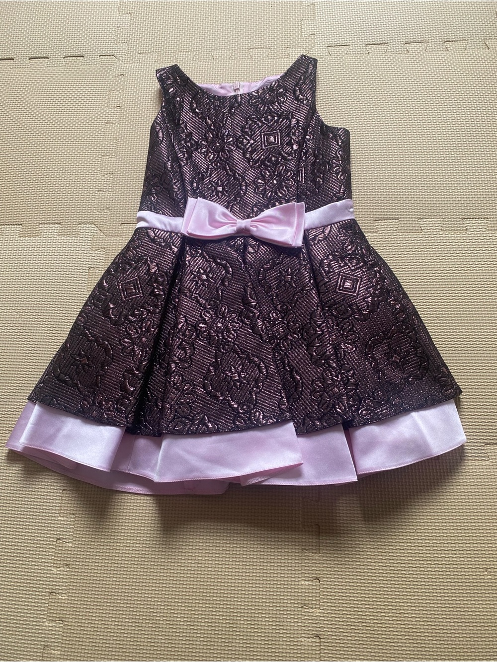 David Charles Girls Brown Lace Formal Dress with Pink Lining Size 7